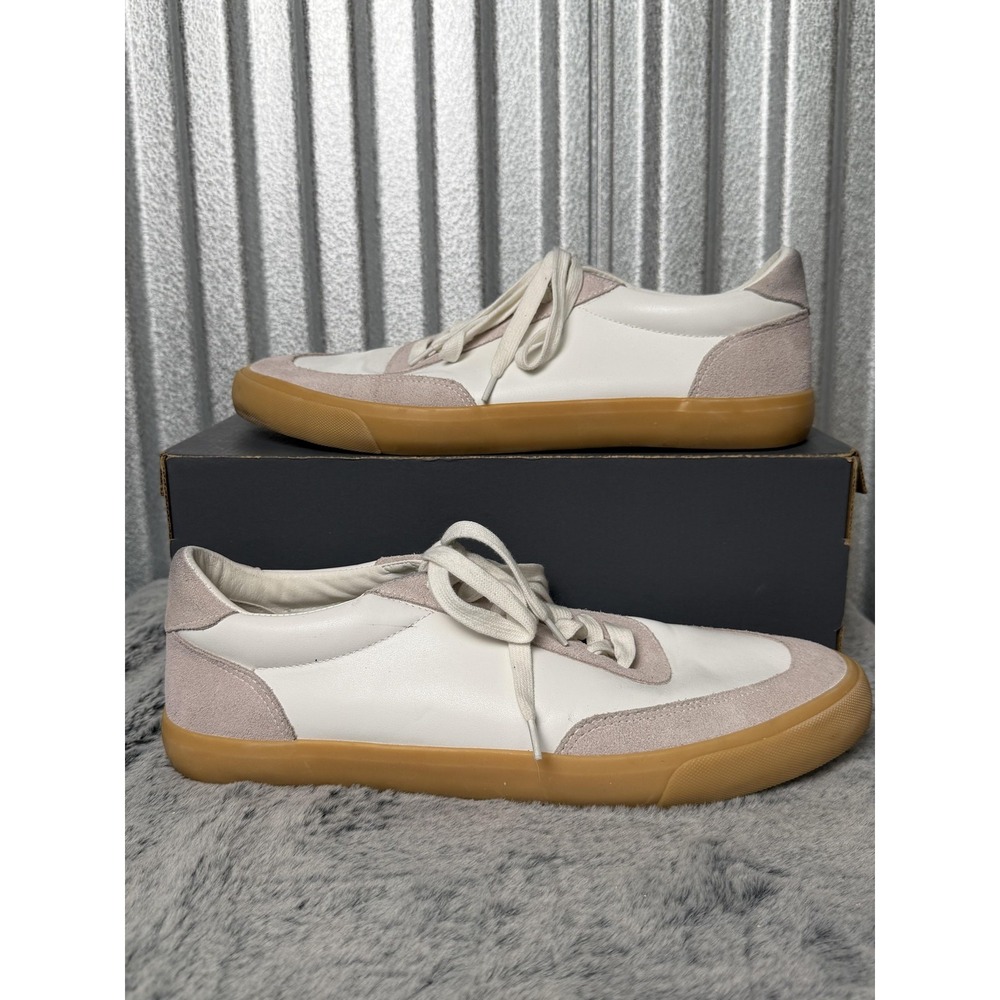 Express Shoes Mens Size 12 White Tan Leather Gum Sole Lace Up Low Top Sneakers